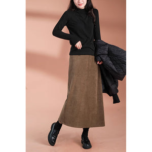Chân váy nhung retro lưng thun xẻ tà sau - NU9349