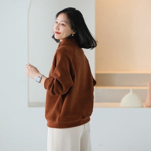 Áo T-shirt nỉ dài tay cổ đứng khuy bấm - NU9463