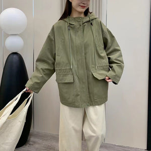 Áo khoác retro dài tay có mũ form rộng hai túi vuông - NU9494