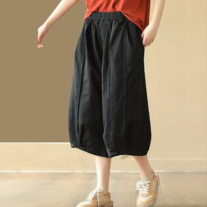 Quần baggy lửng lưng thun ống rộng gân nổi - NU10008