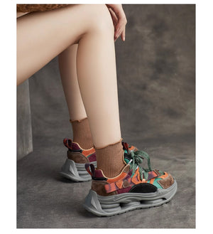 Giày da Sneaker retro sắc màu cột dây để bằng - OD1986