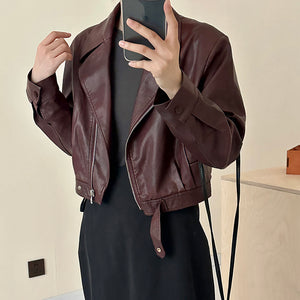 Áo khoác da dài tay cổ vest - A363