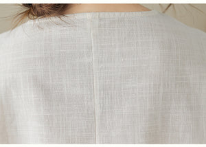 Áo T-shirt linen ngắn tay cổ tròn thêu đối xứng - NU9093