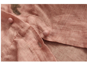 Áo sơ mi linen ngắn tay cổ tàu in hoa lá retro khuy tròn - NU8854