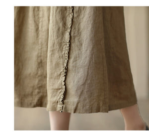 Chân váy linen lưng thun kiểu năm khuy - NU8809