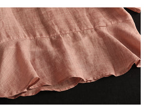 Áo sơ mi linen ngắn tay cổ tàu in hoa lá retro khuy tròn - NU8854