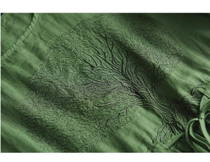 Đầm liền linen ngắn tay cổ tròn thêu cây đa eo thắt dây - NU8970