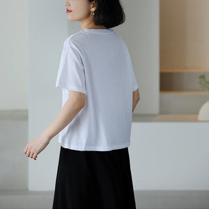 Áo T-shirt ngắn tay cổ tròn thêu chú cón nhỏ - NU10083