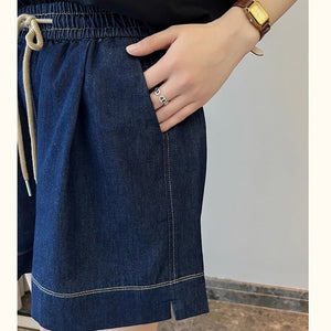Quần sooc denim đơn sắc lưng thun dây rút một túi sau - NU8945