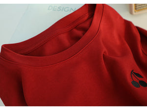 Áo T-shirt ngắn tay cổ tròn thêu quả cherry - NU9832