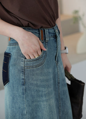 Chân váy denim lưng cao khuy cài xẻ tà sau - NU9932