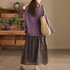 Chân váy linen lưng thun một màu kiểu xếp tầng - NU9925