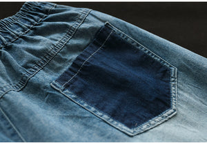 Quần baggy lửng denim lưng thun vá hình ảnh retro - NU8829