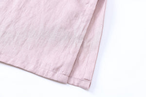 Đầm liền linen ngắn tay cổ tròn cánh sen thêu retro - NU9901