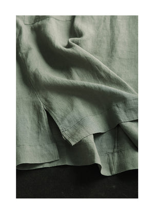 Đầm liền linen ngắn tay cổ tròn khuy cài sau hai túi vuông - D006