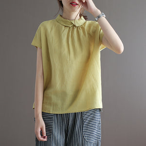 Áo sơ mi linen ngắn tay cổ pipi khuy cài sau một màu - NU8559