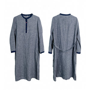 Đầm liền linen dài tay cổ tròn khuy cài kẻ caro - NU9506