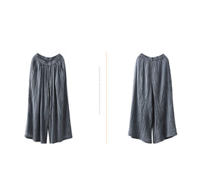 Quần baggy linen lưng cao thun in màu nước retro - Q003