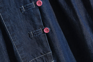 Đầm liền denim ngắn tay xòe cổ tròn khuy cài - NU10374