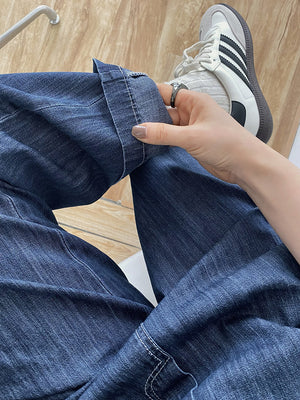 Quần baggy yếm denim chiết eo ống đứng - NU10373