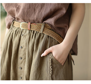 Chân váy linen lưng thun kiểu năm khuy - NU8809