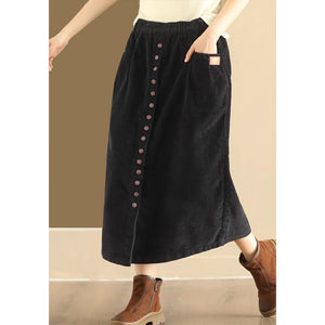 Chân váy nhung retro lưng thun khuy kiểu hai túi ngang - NU9227