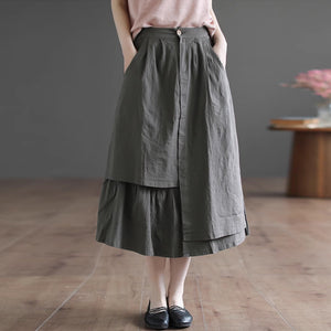 Chân váy linen lưng cao khuy cài kiểu xếp tầng - NU8951