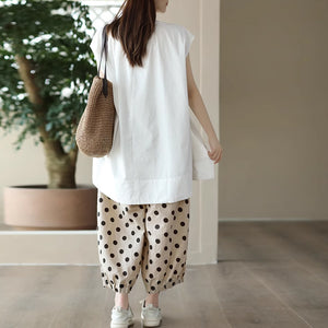Quần baggy linen lưng thun ống xếp ly chấm bi - NU8971