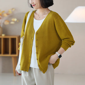 Áo khoác len dệt kim cardigan dài tay cổ V đơn sắc - NU9259