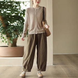 Áo khoác cardigan len đan dài tay cổ tròn đơn sắc - NU9355