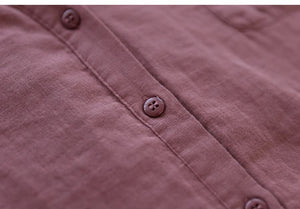 Áo sơ mi linen ngắn tay cổ đứng xẻ V một túi - NU8936