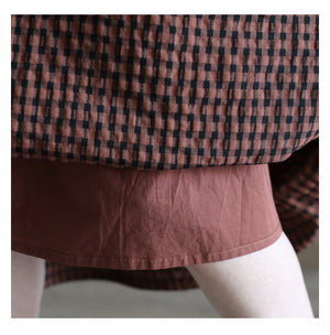 Chân váy linen retro lưng thun kẻ sọc caro - NU10021