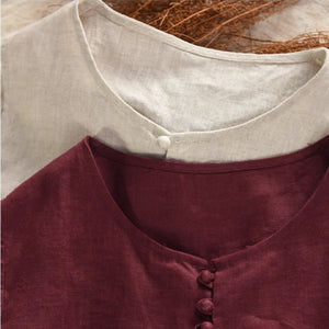Áo T-shirt linen sát nách cổ tròn khuy bọc - A917