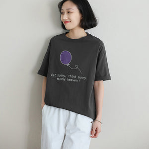 Áo T-shirt ngắn tay cổ tròn form dài in quả bóng - NU10035