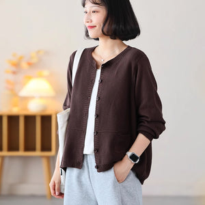 Áo khoác cardigan len đan dài tay cổ tròn hai túi vuông - NU9218