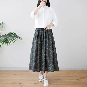 Chân váy chữ A retro lưng thun in hoa liti - NU9345
