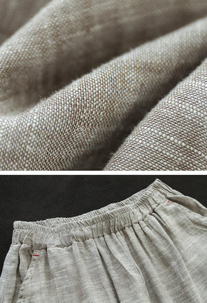 Quần baggy linen lưng thun ống rộng hai túi chéo retro - Q217