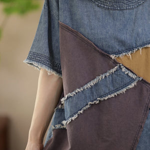 Bộ đồ gồm áo T-shirt ngắn tay và quần baggy denim kiểu chắp vá - NU8802