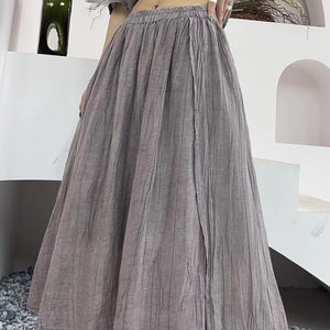 Bộ đồ linen gồm chân váy xẻ vạt và áo sơ mi ngắn tay cổ tròn - NU10405