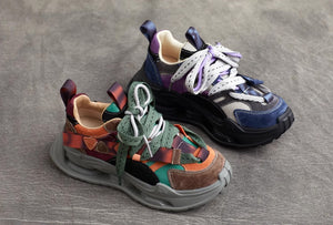 Giày da Sneaker retro sắc màu cột dây để bằng - OD1986