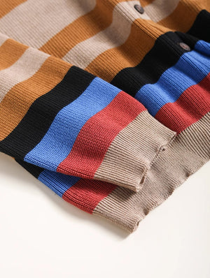 Áo khoác len đan cardigan dài tay cổ tròn kẻ sọc cầu vồng - NU9313