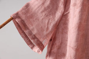 Áo sơ mi linen ngắn tay cổ pipi in hoa lá một túi nhỏ - NU8871