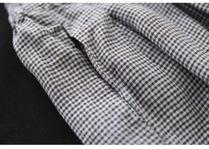 Bộ đồ linen gồm áo sơ mi sát nách một túi và quần baggy ống rộng lưng cao kẻ caro - NU9056