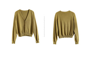 Áo khoác cardigan linen dệt kim dài tay cổ V - NU9161