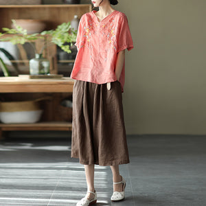 Quần baggy lửng linen lưng thun ống rộng kèm thắt lưng - NU8763