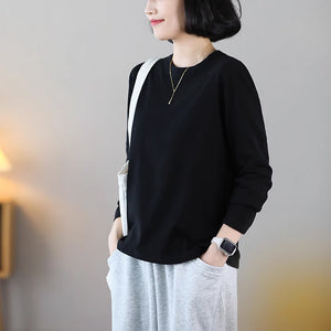 Áo T-shirt dài tay cổ tròn tròn đơn một màu - NU9132