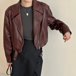 Áo khoác da dài tay cổ vest - A363