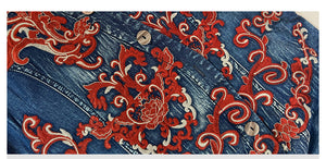 Đầm liền denim tay lửng cổ V khuy cài thêu hoa văn retro - NU9370