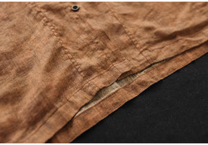 Áo sơ mi linen ngắn tay cổ đức túi vuông - NU9812