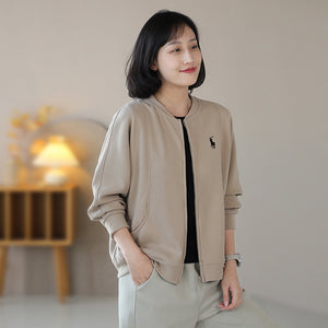 Áo khoác bóng chày nỉ dài tay một màu khóa kéo - NU9479